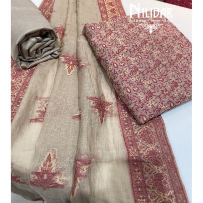 Mushroom Gray Organic Silk Unstitched Suit 