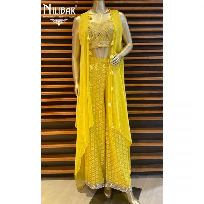 Lemon Green Georgette Palazzo Suit