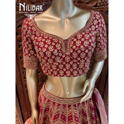Mehroon and Pink Bridal Lehenga