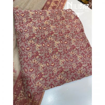 Mushroom Gray Organic Silk Unstitched Suit 