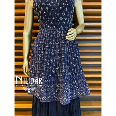 Midnight Blue Georgette Peplum Suit