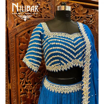 Navy Blue Georgette Lehenga
