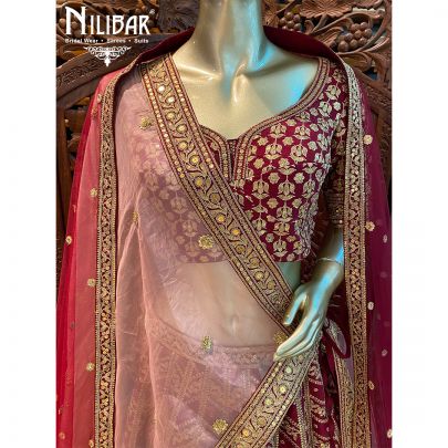 Mehroon and Pink Bridal Lehenga