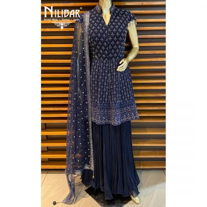Midnight Blue Georgette Peplum Suit