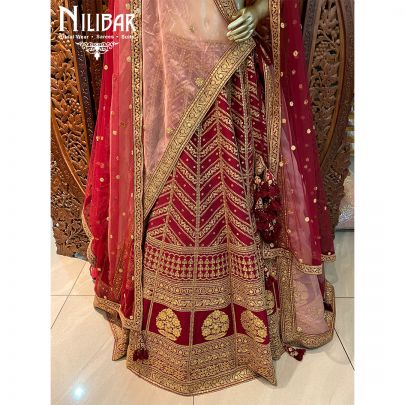 Mehroon and Pink Bridal Lehenga