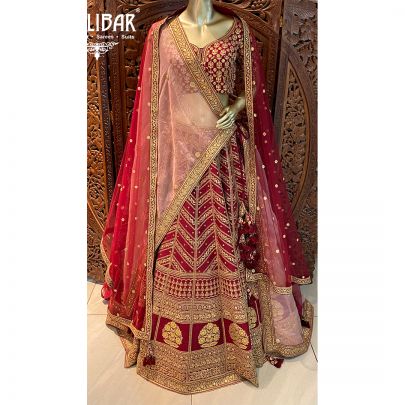 Mehroon and Pink Bridal Lehenga