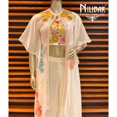 White Organza Indo Western Jacket Style Suit
