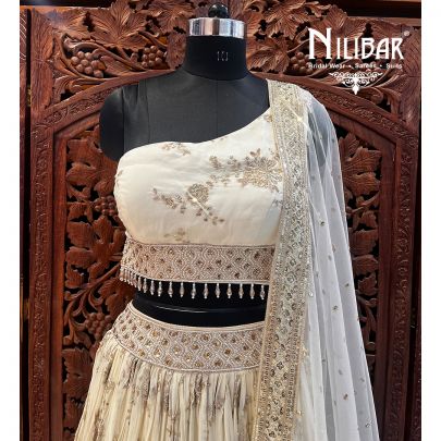 Gold and White Organza Lehenga
