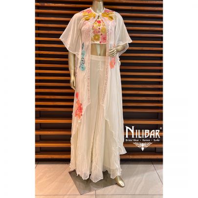 White Organza Indo Western Jacket Style Suit
