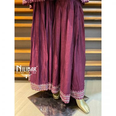 Wine Silk Peplum Suit