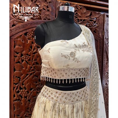 Gold and White Organza Lehenga
