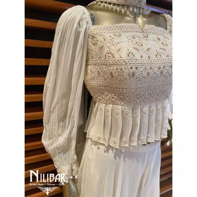 Pearl White Georgette Palazzo Suit