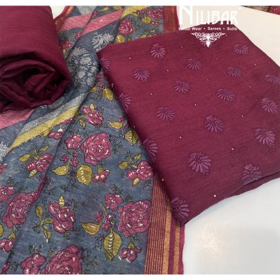 Rose Vale Pink Organic Silk Unstitched Suit