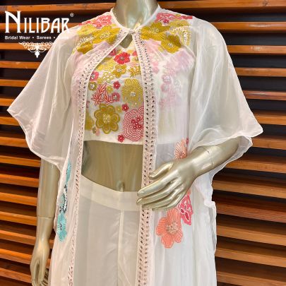 White Organza Indo Western Jacket Style Suit