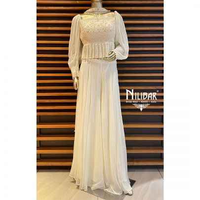 Pearl White Georgette Palazzo Suit