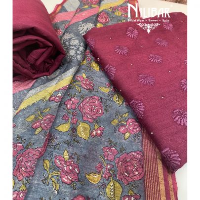 Rose Vale Pink Organic Silk Unstitched Suit