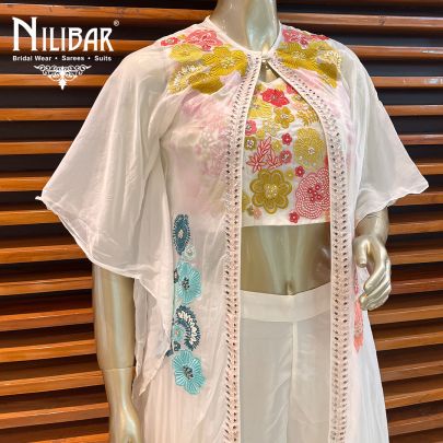 White Organza Indo Western Jacket Style Suit