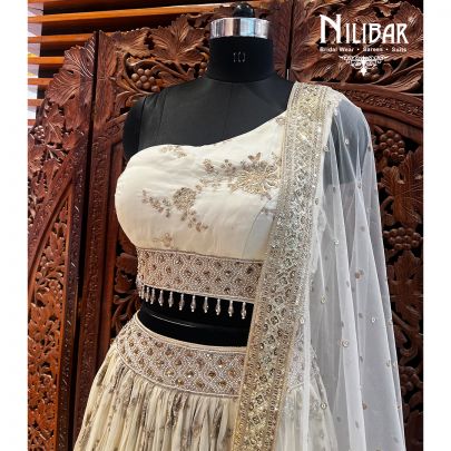 Gold and White Organza Lehenga