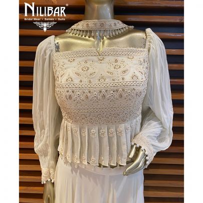 Pearl White Georgette Palazzo Suit
