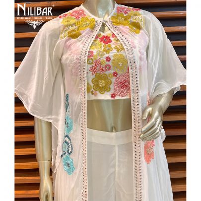 White Organza Indo Western Jacket Style Suit