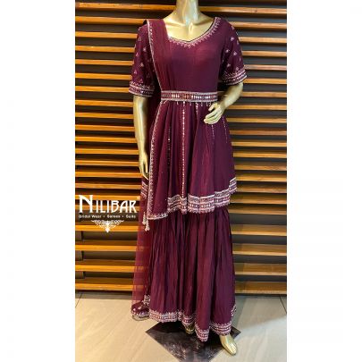 Wine Silk Peplum Suit