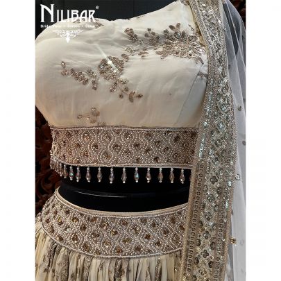Gold and White Organza Lehenga