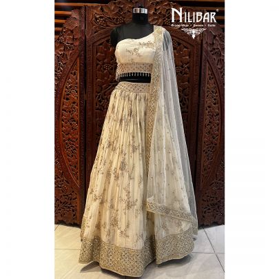 Gold and White Organza Lehenga