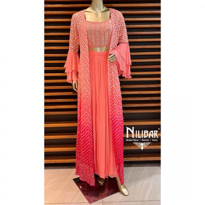 Ombre Pink Georgette Indo Western Jacket Style Suit