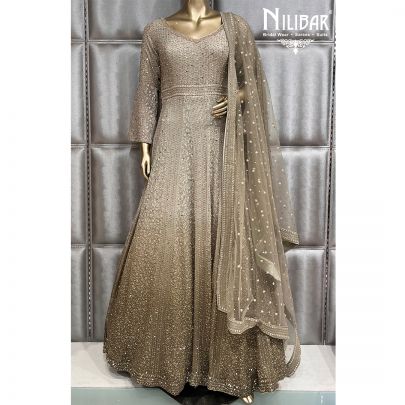 Ombre Olive Green Georgette Anarkali Suit