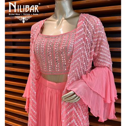 Ombre Pink Georgette Indo Western Jacket Style Suit