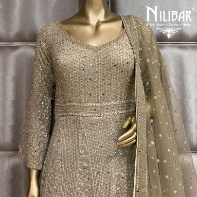 Ombre Olive Green Georgette Anarkali Suit