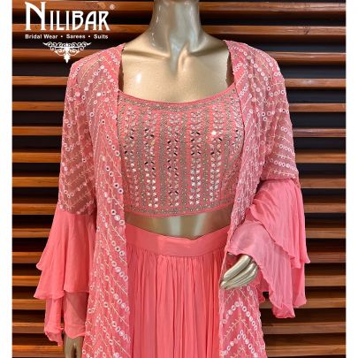 Ombre Pink Georgette Indo Western Jacket Style Suit