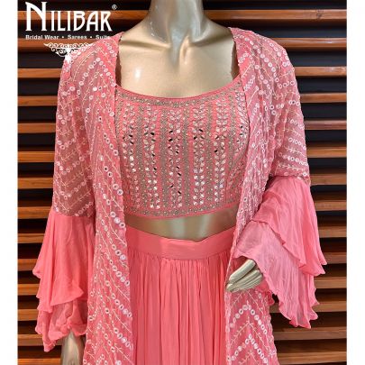 Ombre Pink Georgette Indo Western Jacket Style Suit