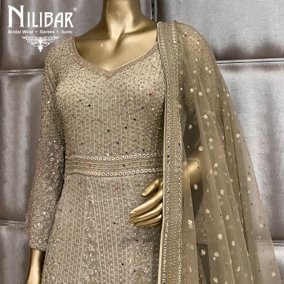 Ombre Olive Green Georgette Anarkali Suit