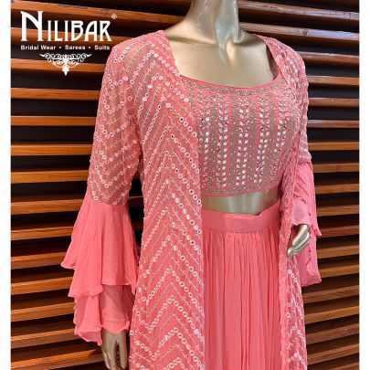 Ombre Pink Georgette Indo Western Jacket Style Suit