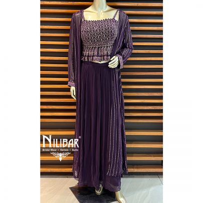 Purple Georgette Indo Western Jacket Style Suit