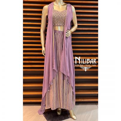 Lavender Georgette Indo Western Jacket Style Suit