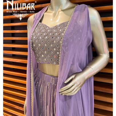 Lavender Georgette Indo Western Jacket Style Suit