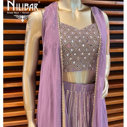Lavender Georgette Indo Western Jacket Style Suit