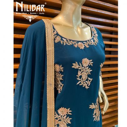 Prussian Blue Georgette Sharara Suit