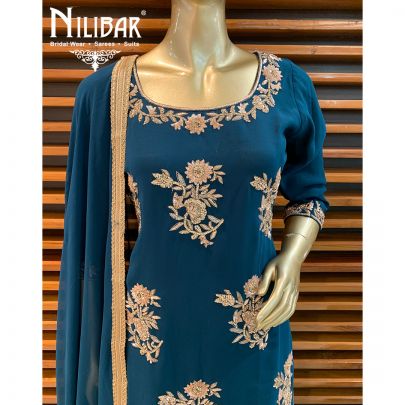 Prussian Blue Georgette Sharara Suit