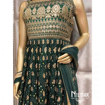 Bottle Green Silk Straight Palazzo Suit