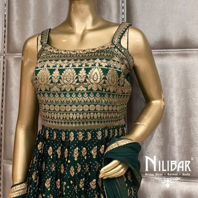 Bottle Green Silk Straight Palazzo Suit