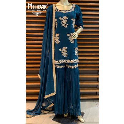 Prussian Blue Georgette Sharara Suit