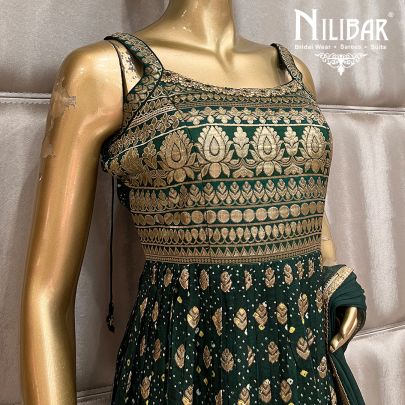 Bottle Green Silk Straight Palazzo Suit