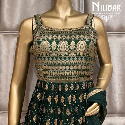 Bottle Green Silk Straight Palazzo Suit