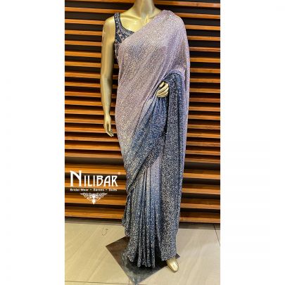 Blue and Lilac Net Saree