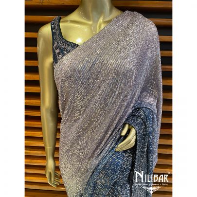 Blue and Lilac Net Saree