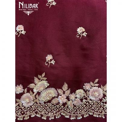 Burgundy Maroon Organza Unstitched Suit