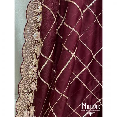 Burgundy Maroon Organza Unstitched Suit